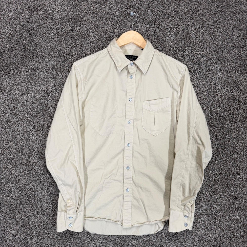 Rag & Bone Arrow Shirt Mens S Beige Long Sleeve Button Up Cotton Blend Pocket